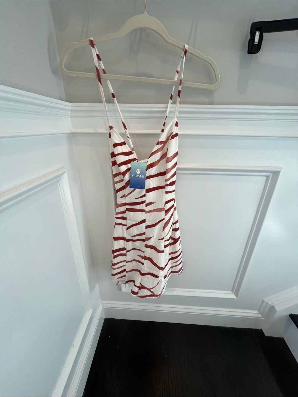 Cupshe White and Rust Striped Spaghetti Strap Camisole